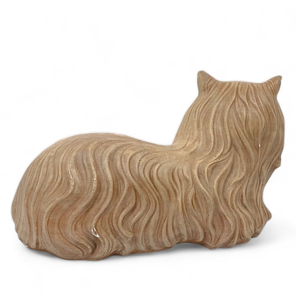 Vintage Ceramic Cat Life Size Figurine Persian Cream Beige Gray Eyes - Picture 5 of 15